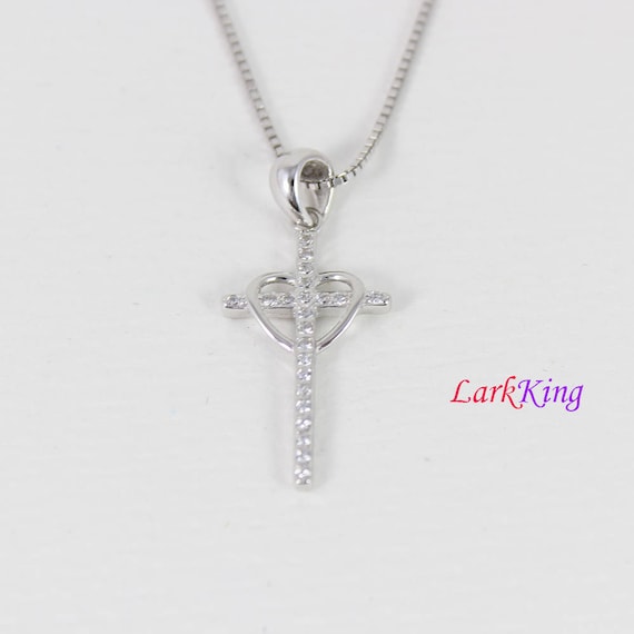 Rhodium-plated 925 Silver Heart /& Wings Cross Pendant with 18 Necklace Jewels Obsession Cross Necklace