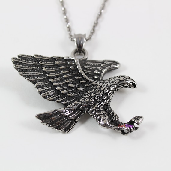 Large bold eagle necklace, animal necklace, stainless steel double sided eagle necklace, bold eagle pendant , eagle necklace for men, LK7130