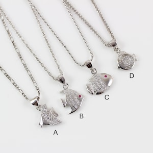 Sterling silver small tropical fish necklace, nature aquarium fish pendant, silver nature necklace, silver fish jewelry for girls, LK13051