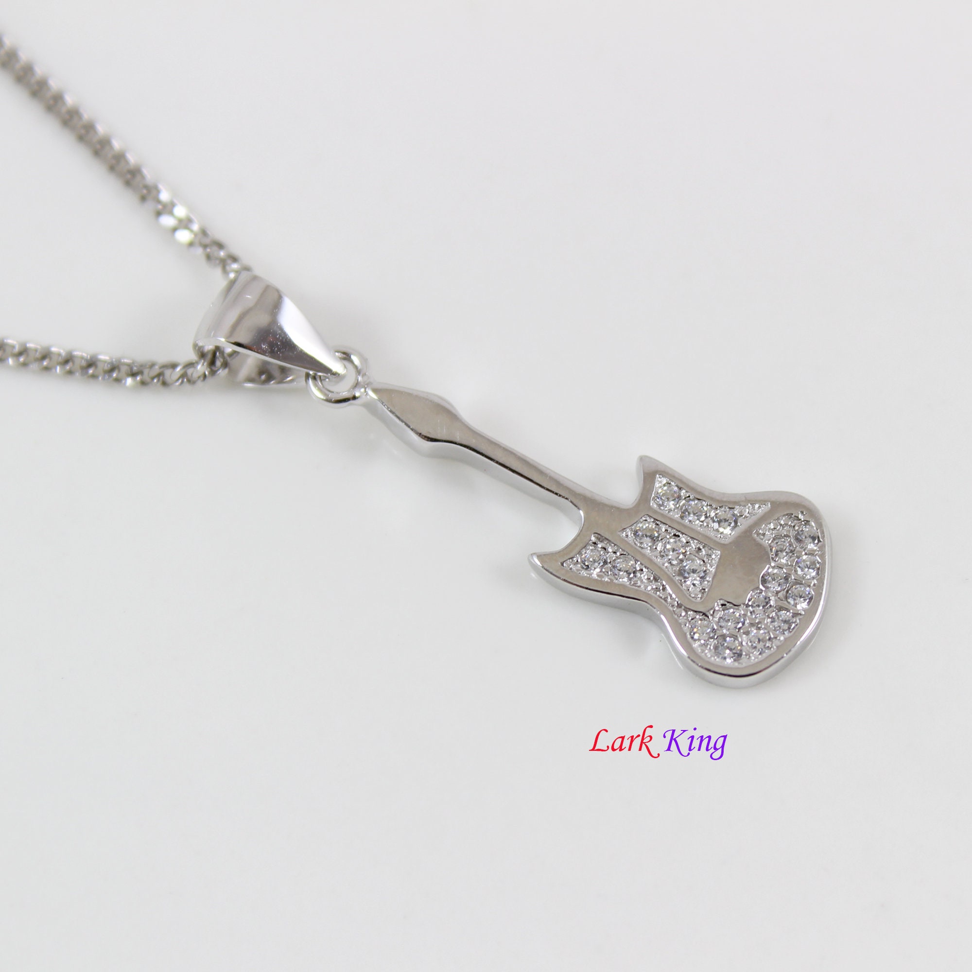 Sterling Silver Guitar Necklace, Silver Music Necklace Sterling Silver Guitar Necklace, Silver Music Necklace