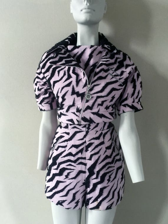 Rare Vintage * Retro Hot Pink Zebra Print Two-Piec
