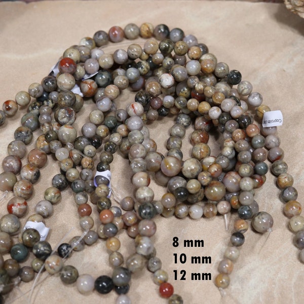 Agatized Dinosaur Beads Strands, 8 mm, 10 mm, 12 mm Coprolite Beads,  Unique Colorful Fossil Beads, Fossilized Dinosaur Poop