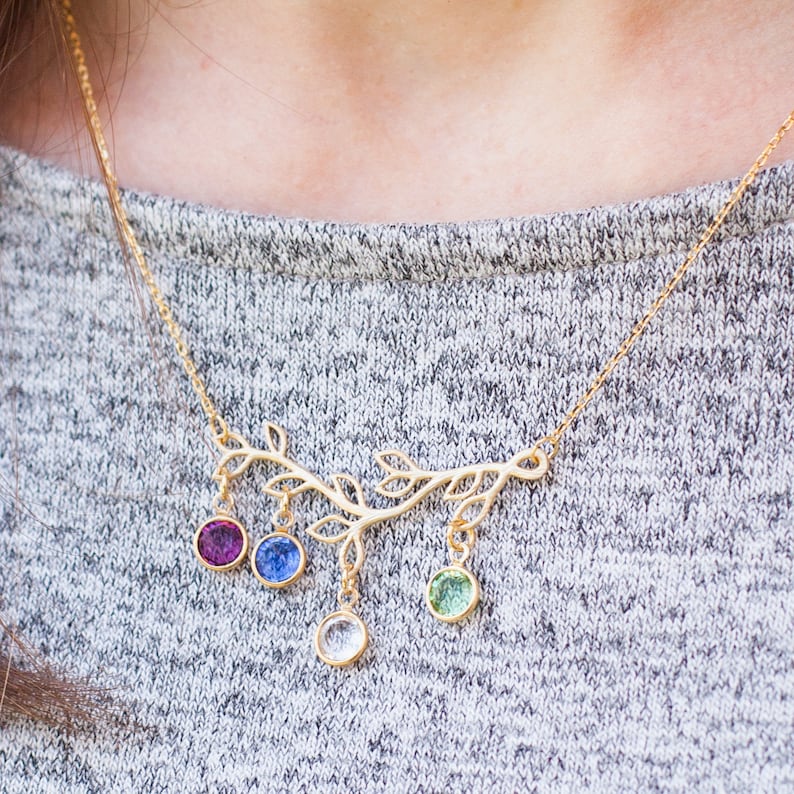 Family tree necklace gold tree birthstone kids nanny mother grandmother necklace jewelry for mom kids children birth stones personalized