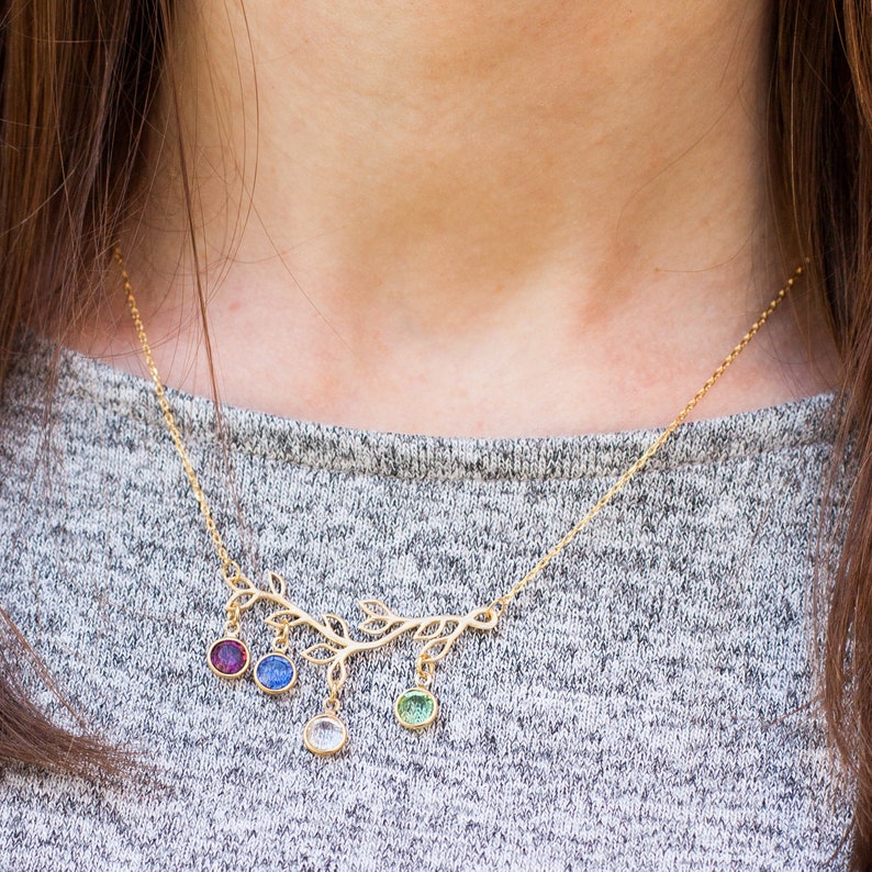 Family tree necklace gold tree birthstone kids nanny mother grandmother necklace jewelry for mom kids children birth stones personalized
