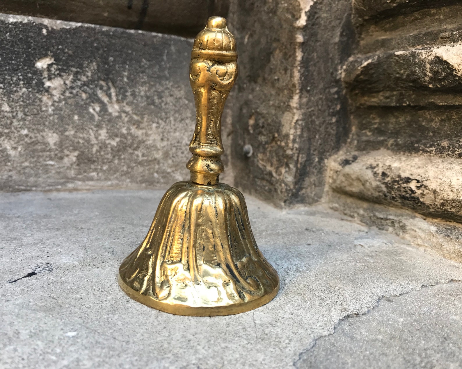 Vintage Brass Bell Antique Figured Brass Bell Altar Bell Etsy