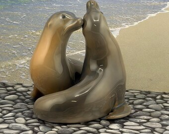 Royal Copenhagen Sealions Porcelain Seals Figurine #2519 Denmark Sea Lions Huddled Together Adorable!