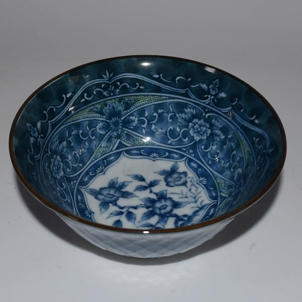 Beautiful Japanese Basket Design Rice Rice Noodle, Cereal Bowl or Soup Bowl 20th Century Chinese Bowl Lattice Pattern Floral Blue & Green