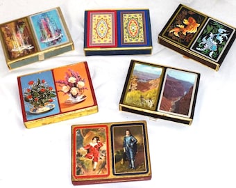 CHOICE Congress Playing Cards Velour Boxed 2 Decks Cel-u-Tone Grand Canyon Souvenir Moroccan Design Sailboat Koi Fish Boys Mismatched Rose