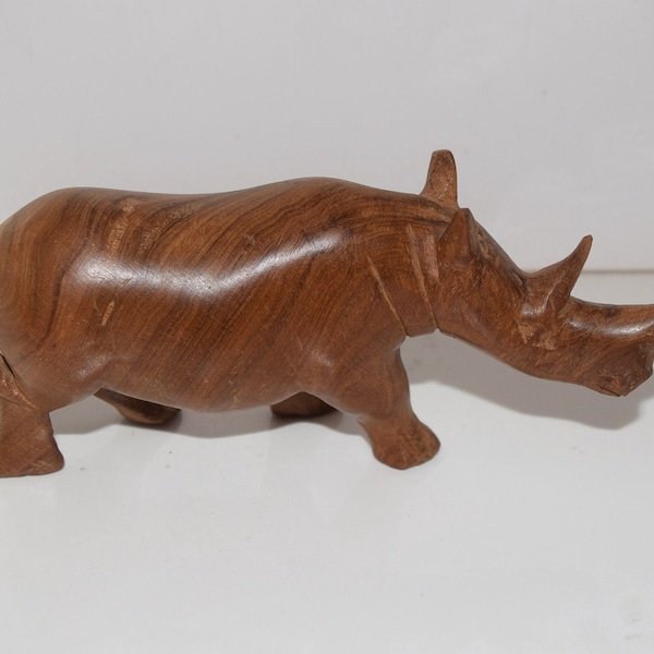 Kenya Africa Rhino Figure Solid Two-Tone Wood Rhinoceros Sculpture Statue Folk Art Figurine Rhino Statue Rhinoceros Carving
