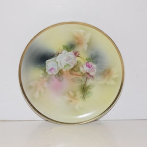 Porcelain Gold Trim Floral Plate Made in Germany Gold Trim 6&quot; Vintage Hand Painted and Signed by Artist