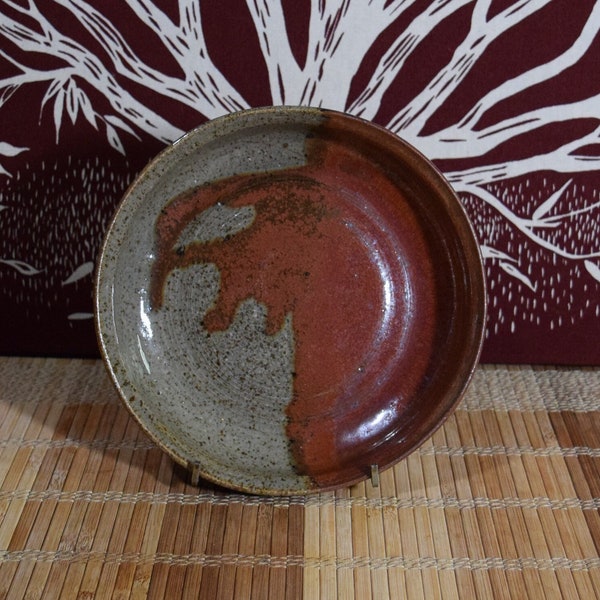 Hand Thrown Stoneware Pottery Shallow Bowl in Rust and Browns Trinket Dish Container
