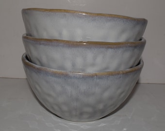 Hand Thrown Bowls Glossy Dimpled Sides in Blue undertone Pearl Cereal Soup Salad or serving Bowl 3 Available Sold Individually