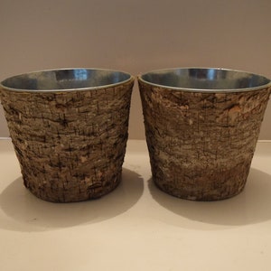 Bark Covered Zinc Planter Vase  SOLD SEPARATELY