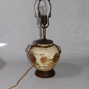 Boho Hand-Crafted Ceramic Table Lamp Brown Crème Stoneware Pottery Ceramic Table Lamp Organic Modern Earth Colored Ceramic Art Lamp