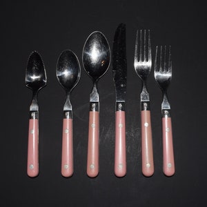 W.F. Mardi Gras Dusty Rose Pink Mauve Handled Stainless Steel Flatware Korea Flatware Washington Forge Cutlery EACH SOLD SEPERATELY
