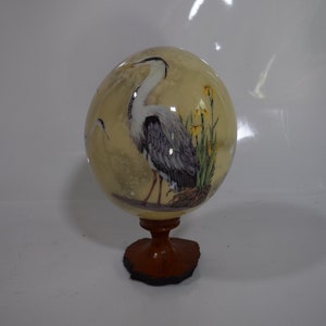 Heron Birds Decoupaged Ostrich Egg Beautiful Big Water Fowl Design Signed By Artist Sherry Rowe