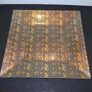 MCM Georges Briard Atomic Forbidden Fruit Platter Gold on Square Textured Glass Dish Bent Glass Tray Glass Plate, 22K gold, Mid Century,