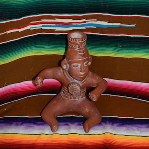 Colima Sculpture Seated Inca Mayan Aztec Tribal Shaman Effigy Sitting Pre-Columbian Redware Artifact Mexican Folk Art Reproduction Sculpture