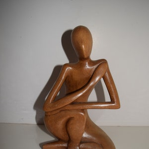 Rare Hagenauer Art Deco Hand Carved Modernist Wood Sculpture Seated Human Figure Art MID Century Wood Curvaceous Abstract Cubist Wooden