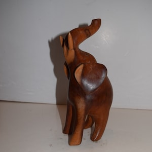 Danish Scandinavian Styling Hand Carved Teak Wood Elephant Figure Sculpture Trunk Up for Good Luck Happiness Prosperity African Safari Decor