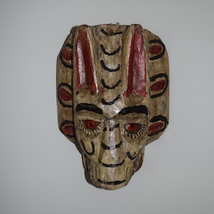 Guatemalan Dance Jaguar Wooden Mask W/ Glass Eyes Dance of The Animals Mayan Folk Art Wood Tiger Mask Carved Parade Ceremony Dance Mask