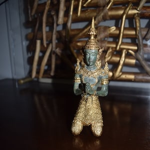 Heavily Gilt Bronze Temple Guard Late 20th Century Teppanom Sculpture Thailand Thai Deity Temple Statue Thepanom Hindu Goddess