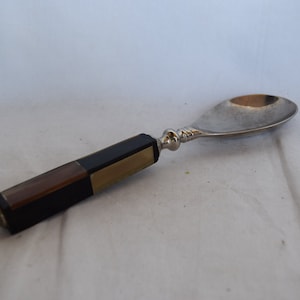 Large Serving Spoon With Horn -Bone Handle 12&quot; Unmarked