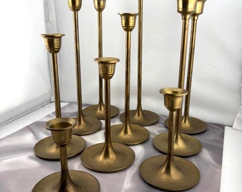 Skinny Stepped Slim Straight Solid Brass Candlesticks Vintage Graduated Stem Candle holders Bohemian Taiwan from 9" to 3.25" SOLD SEPARATELY