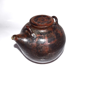 Large Round Unique Japanese Style Teapot with Flat Top Jug with Interesting Loops