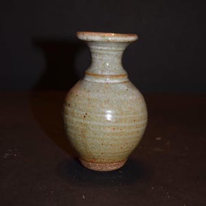 Earth Tone Little Shino Bud Vase Ash Glazed Midcentury Studio Art Pottery Vase Neutral Color or Candle Holder or Oil Lamp Pot
