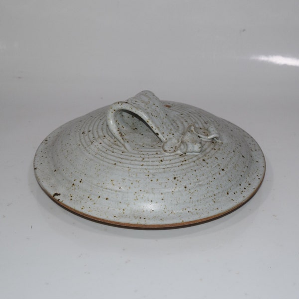 One Of A Kind, Hand Thrown Pottery Casserole Dish Lid Large Handle Speckled Oatmeal Ceramic Baking Pot Lid