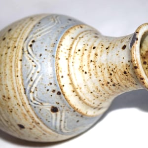 Pottery Bulging Bud Vase Blue Glazed Stoneware Pottery Art Studio Makers Mark