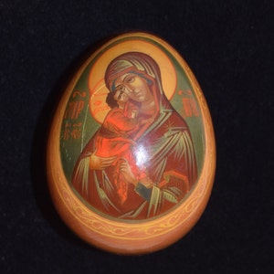 Madonna And Child Religious Egg Virgin Mary & Jesus Carved Wooden Egg Ukrainian Madonna Religious Icon Passion Eggs Russian Orthodox Church
