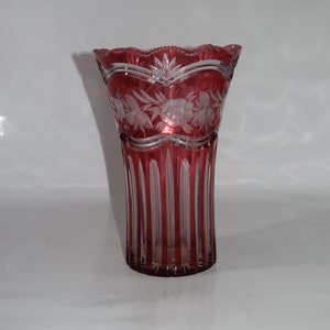 Large Bohemian Czech Red Cranberry Cut To Clear Impressive 11.5&quot; Vase