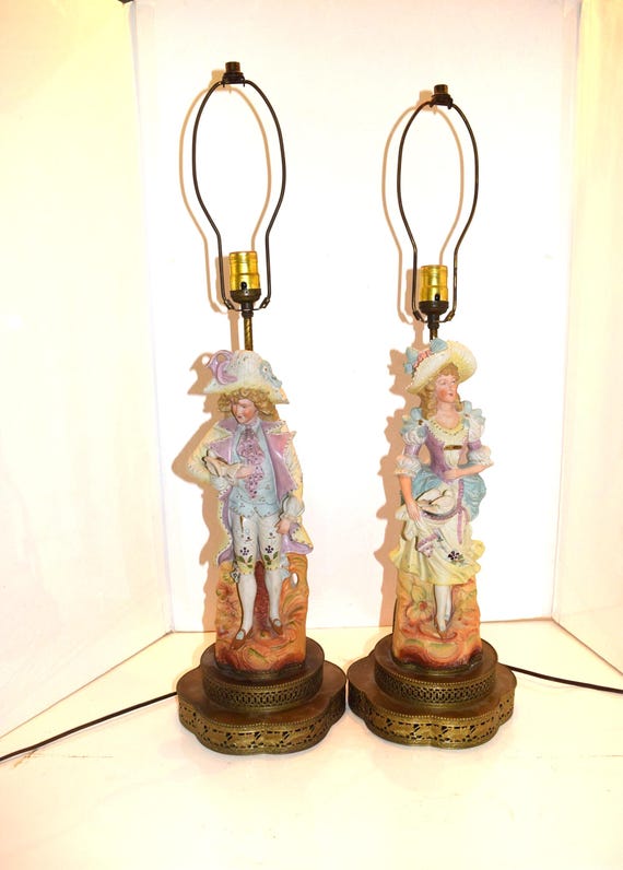 Antique French Provincial Bisque Porcelain Figural Table Lamp