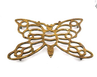 Brass Butterfly Trivet Pot Holder Gold Brass Metal Hot Pad Metal Wall Hanging Retro Kitchen Decor Boho Wall Decor Table Trivet Made in Italy