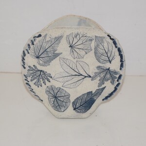 Freeman Ceramics Vase Los Angeles Organic Leaf Blue Organic Leaf Pottery Container BOTANICAL POUCH Impressed Leaves on Clay Leaf Sampler