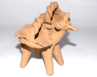 Mexican Clay Pottery Folk Art Donkey, Burro, Horse Sculpture Artist Hand Crafted Unglazed Pottery  Clay Primitive Handcrafted Figurine