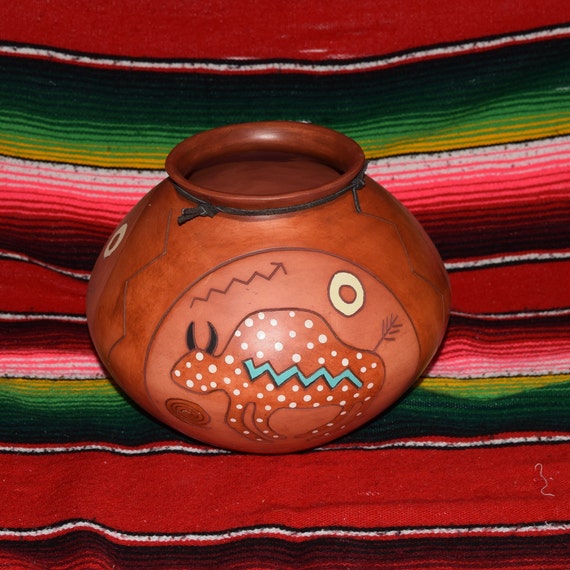 Native American Pot Signed Red Horse 89 Phoenix Arizona Red Clay