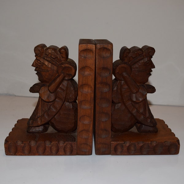 Praying Mayan Woman Vintage Hand Carved Wooden Book Ends Aztec Mayan Tribal Folk Art Tiki Library