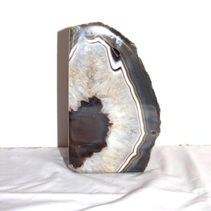 Large Agate Geode Natural Bookend Gray Brown Chunk Of Polished Stone Paperweight Raw Back Agate Paperweight Wedge Rock Cut Agate Crystal