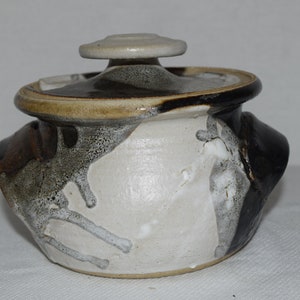 Crock Canister Handmade Stoneware Pottery Jar with Lid and Side Handles Signed Handcrafted Artisan Art Studio Pottery Hand-Thrown Pot Jar