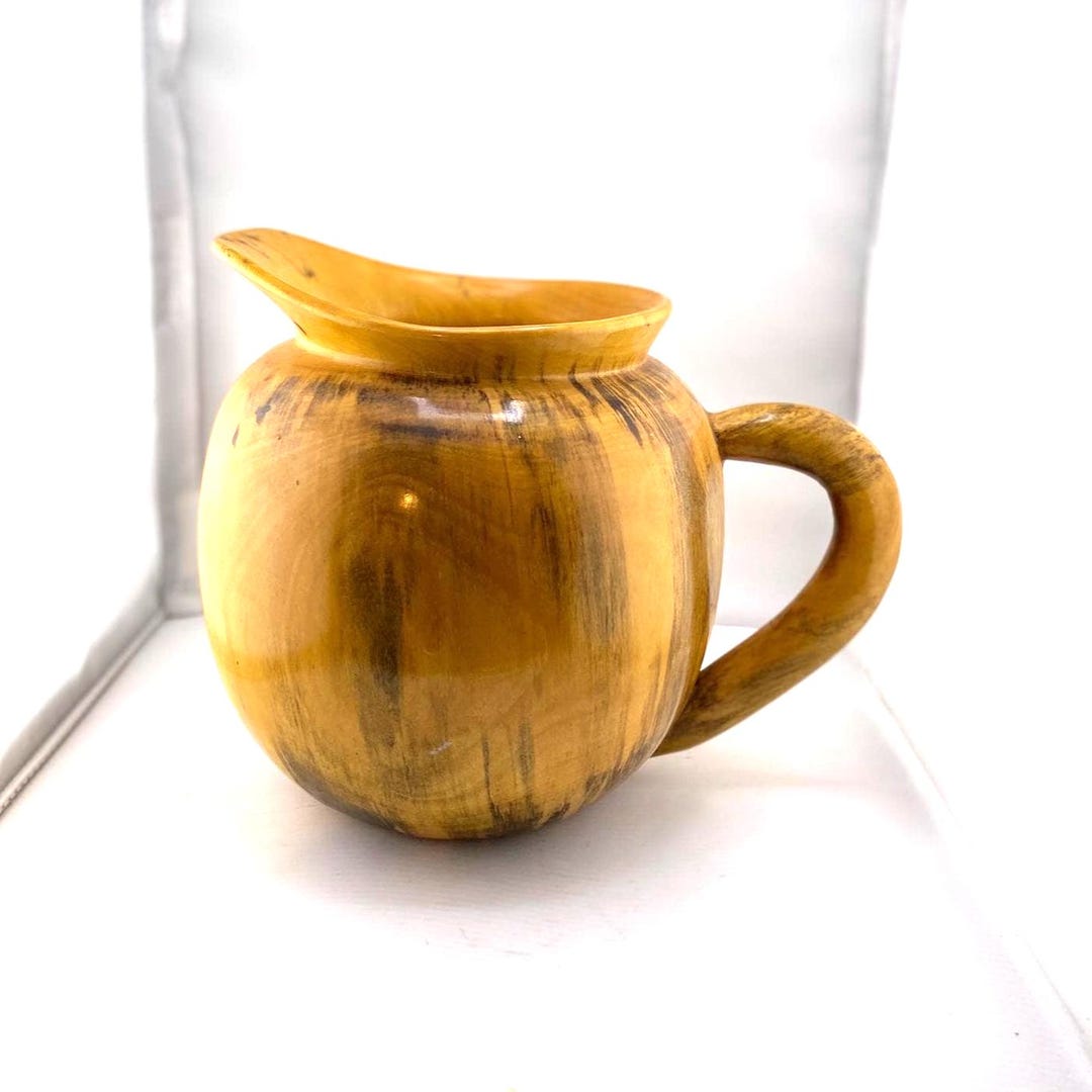 Bone Inlay Rice Pitcher Primitive Vintage French Style Pitcher Rustic Wood Farm House Primitive Folk Art ...
