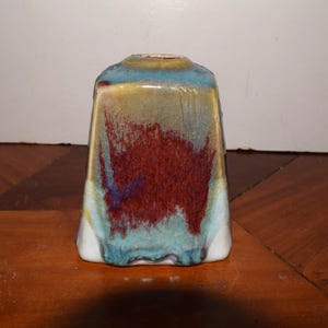 Mid-Century Slab-Build Candleholder or Vase Studio Artist Ceramic Flambe Glazed Porcelain Pottery - Unknown Artist
