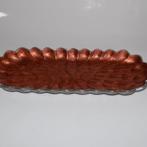 Peony 14&quot; Rectangular Tray Spice Colored Enamel Scallop Edge Aluminum Trinket Dish Paper Hand Towel Holder or Console Tray by Julia Knight