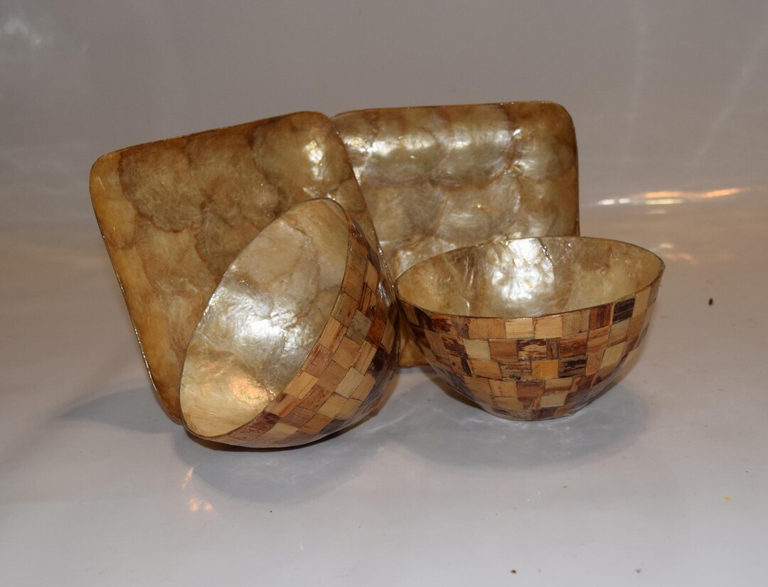 Tiki Coconut and Capiz Shell Petite 2 Bowls and 2 Plates Capiz Shell ...