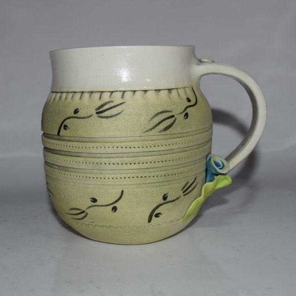 Porcelain Pintuck Fabric Seams and Flower Detail Coffee Mug for the Seamstress or Fabric Inspired Designer by Laura Peery