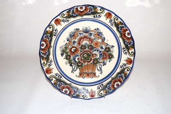 Flora Keramiek Plate Polychrome Antique Delft Polychrome Painted 10” Plate Holland Flora Keramiek Mint Old