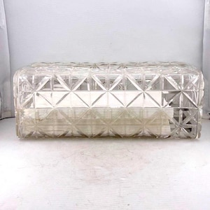 Vintage French Lucite / Plexiglass Tissue Holder, France, 1970 Diamond Cut Tissue Box Clear Starburst Acrylic Holder With Hinged Side Door