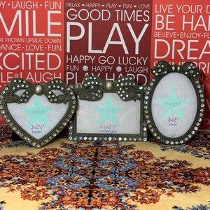 Mini Picture Frame Heart, Oval, and Rectangular Photo Frame in Pewter Tone Metal Studded with Rhinestones and Pearls SOLD SEPARATELY